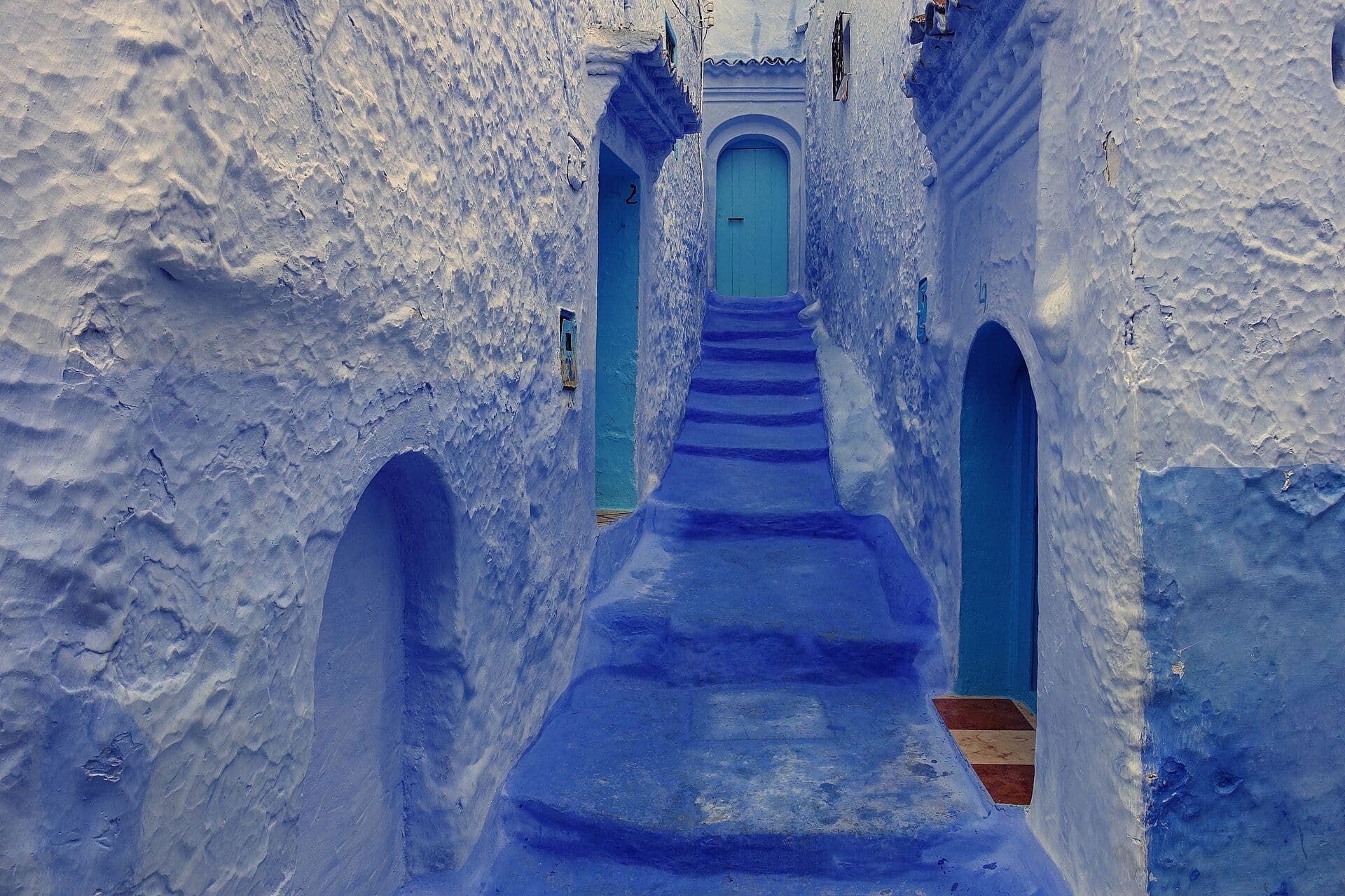 Blue painted stairs in the medina of Chefchaouen