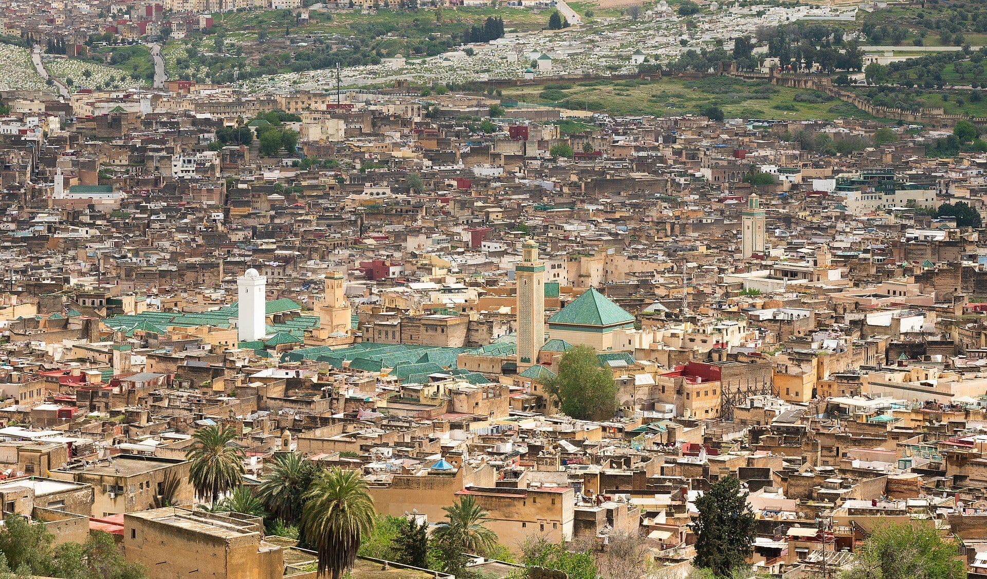 View over the rooftops and minarets of the medina of Fes