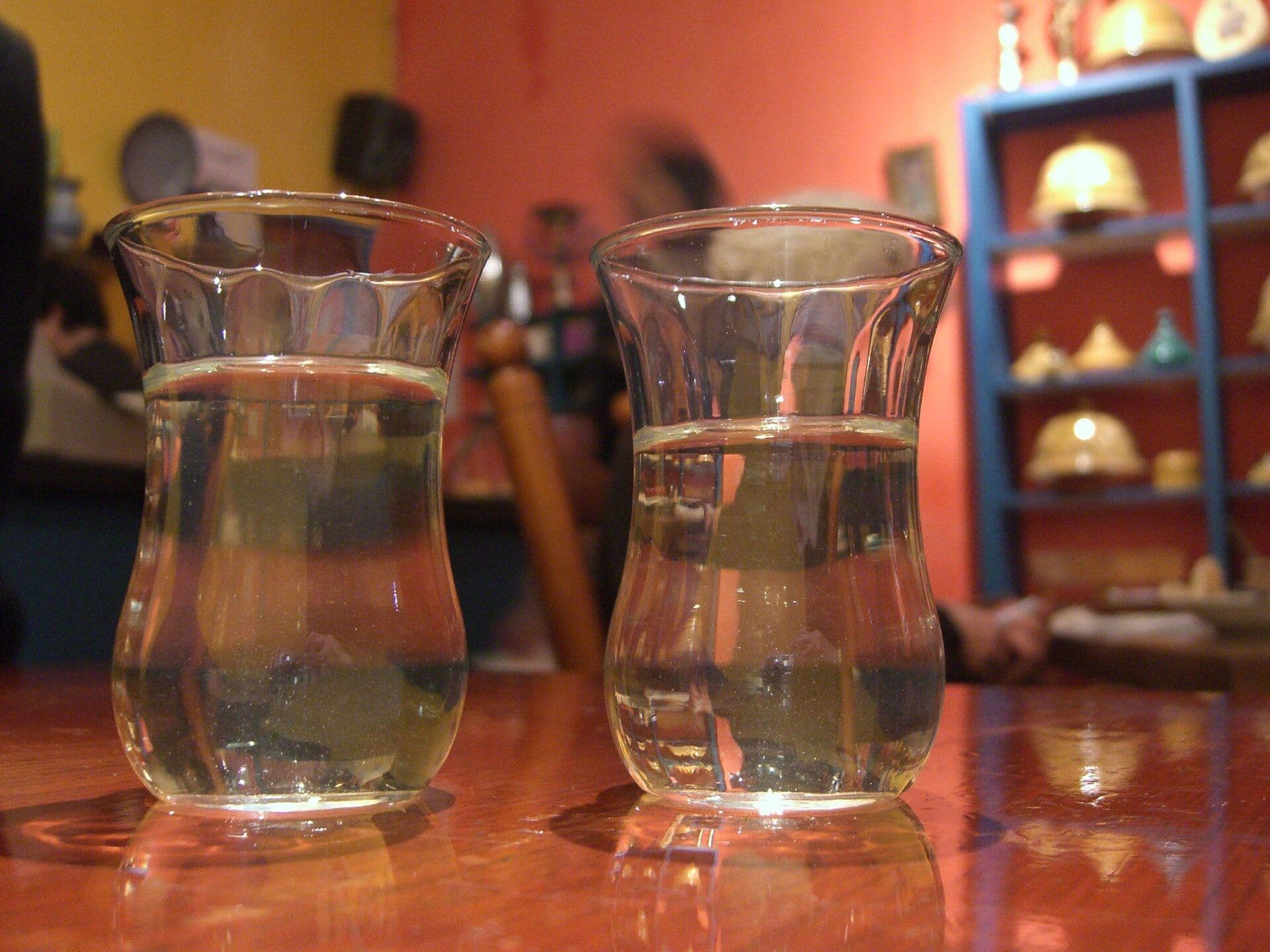 Two glasses of mint tea on a table