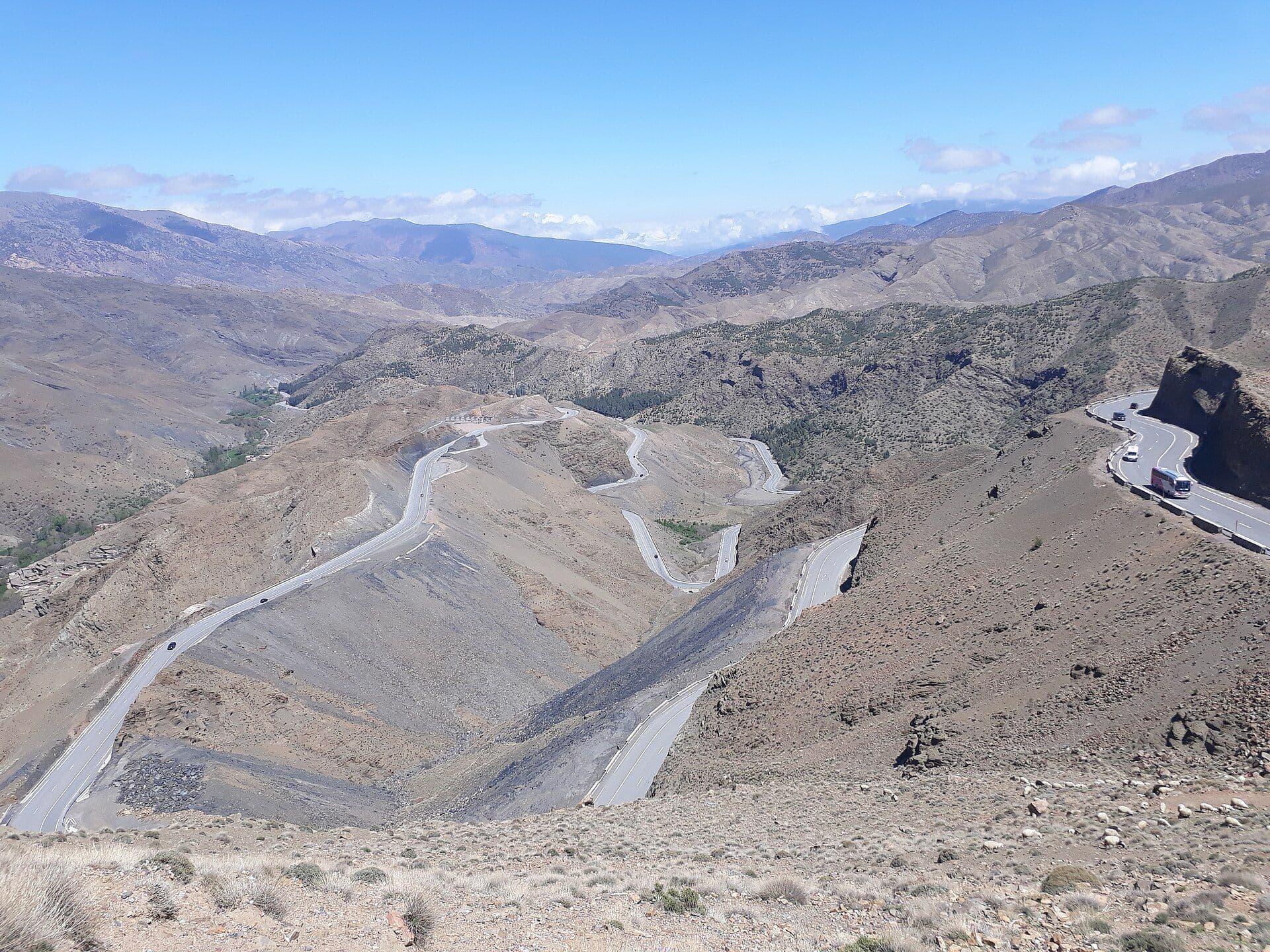 The road over the Tizi n'Tichka pass in the Atlas Mountains